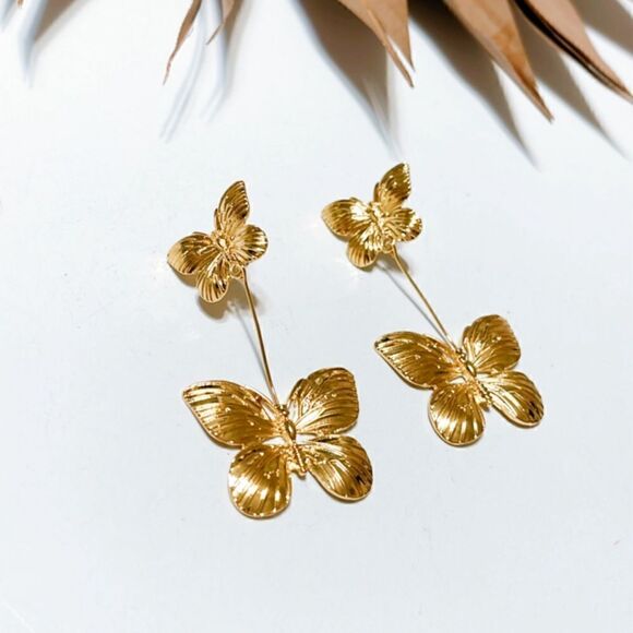Anthropologie Gold Butterfly Drop Earrings - Picture 2 of 3